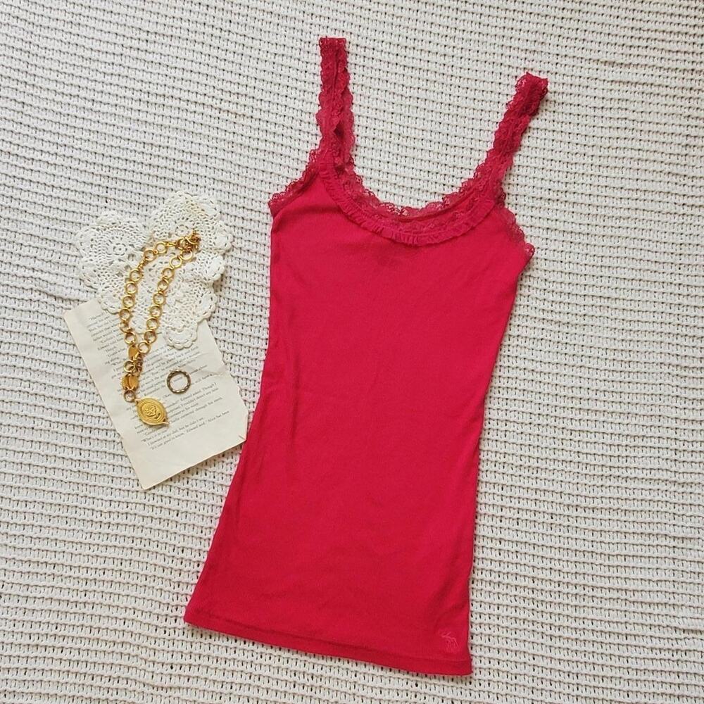 Y2k abercrombie hot pink lace long tank top